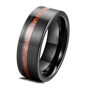 Anello di Fidanzamento con Fascia Spazzolata Comfort per Uomo e Donna 8mm Intarsio in Legno Tungsteno Nero Anelli Premium per Matrimonio Vendita all'Ingrosso - Product Image 1