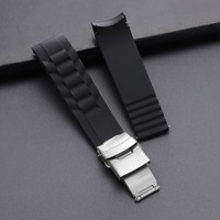 Bracelet de montre en caoutchouc incurvé OEM/ODM YUNSE 16/18/20/22/24/26 mm, bracelet de montre en silicone sport, boucle déployante en acier inoxydable