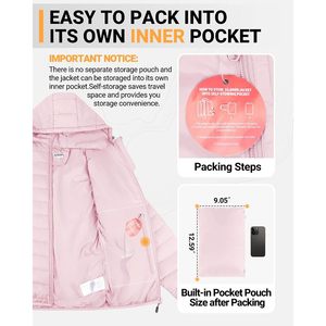 33,000ft <b>Women's</b> Hooded Packable Puffer Jacket <b>Lightweight</b> Warm Winter <b>Coat</b> Water Resistant Windproof Quilted Puffy - Product Image 4