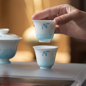 Hand Painted Ceramic <b>Teacup</b> Porcelain Small Cup Leaf Pattern Traditional Chinese Style Kung Fu Tea Set Tasting Cup - Product Image 1