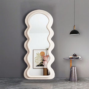 Espejo Ondulado Irregular, Espejo de Piso Arqueado, Espejo de Pared, para Estar de Pie o Apoyado <span class=keywords><strong>Contra</strong></span> la Pared, para Dormitorio, Marco de Madera Envuelto en Franela - Product Image 4