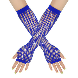 Fingerless <b>Fishnet</b> Sexy Highly Elastic Arm Sleeve Punk Goth Ladies Rhinestone Performance Unisex - Product Image 2