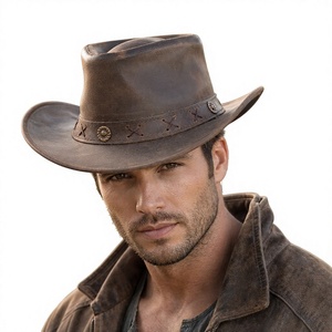 Men's Genuine Leather Fedora <b>Hat</b>-Classic <b>Western</b> Cowboy Style Durable Premium Quality Winter Outdoor Travel Ready Formal Casual - Product Image 3