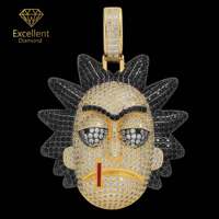 Nuevo Colgante de Moissanita Hip Hop Personalizado 925 con Incrustaciones Completas en Tono Dorado y Piedra Negra, Forma de Animal de Dibujos Animados, Joyería para Hombre, Venta al Por Mayor