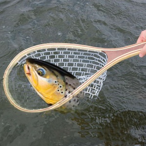 BSLN04 Fly Fishing jala 1/2 inci hitam 60cm jaring pendaratan halus bingkai pegangan kayu Solid jaring karet lembut penangkap Sapele lepas - Product Image 5