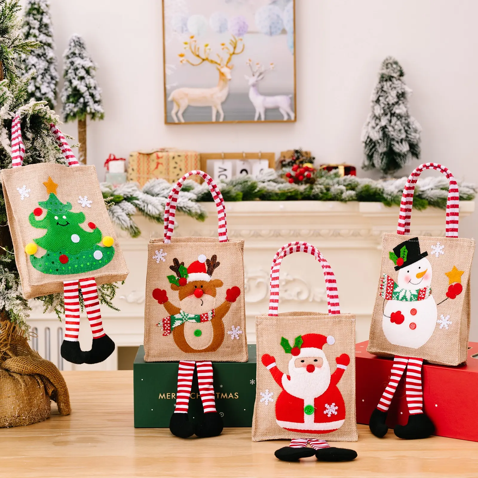 Christmas Gift Candy Bag Drie-Dimensionale Cartoon Patroon Vilt Kerstcadeau Verpakking Zak