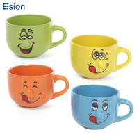 Grande tasse en grès grande capacité avec visage souriant mignon, tasse en céramique polyvalente pour soupe, lait d'avoine, thé, usage domestique