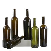 Bouteille de vin vide de 750 ml, couleur vert antique, à large col, en verre de Bordeaux, avec bouchon en liège, pour vin de raisin, impression de logo personnalisée