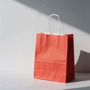 KM 13*8*21cm High-Quality Red Kraft Paper Gift <b>Bags</b> with Handles MOQ 750pcs Available - Product Image 5