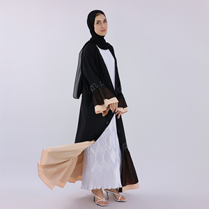Dropshipping Loriya Nouvelle Abaya Duba Robe pour femmes musulmanes Robe à volants avec strass Vêtements islamiques Abaya noire ouverte Robe modeste - Product Image 5