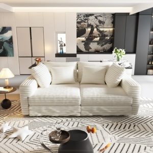 Plush Corduroy 4-Seat Sofa,Modern Comfy Upholstered Sofa Cloud Couch,Deep Seat Couches with Soft <b>Pillows</b> - Product Image 3