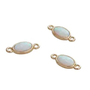 Little White Ovale Opaal Edelsteen Hanger Charms Opal Connector Voor Sieraden Maken