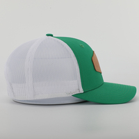 Gorra Trucker BSCI Personalizada de Alta Calidad para Hombre, Premium, 6 Paneles, Verde, Sarga de Algodón, Parche de Cuero con Logotipo, Malla, Modelo 112
