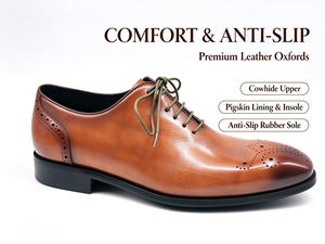 Chaussures habillées décontractées en cuir véritable Dreamy Stark Brogue, bout rond, à lacets, doublure en peau de porc, semelle extérieure en caoutchouc, pour le bureau, la carrière, les mariages et toutes occasions - Product Image 1