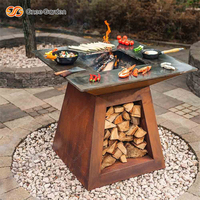 Barbecue en acier corten de style industriel moderne, brûleur à bois, robuste, commercial, pour l'extérieur, certifié CE, allumage automatique