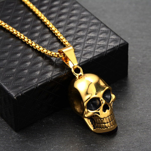 Collier pendentif crâne pour <span class=keywords><strong>homme</strong></span>, style punk gothique hip-hop, fabrication bon marché, avec placage or/<span class=keywords><strong>argent</strong></span>/noir - Product Image 3