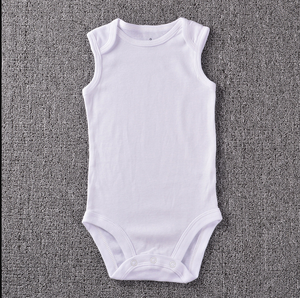 Personalizado bebé recién nacido Onesie bebé <span class=keywords><strong>chaleco</strong></span> al por mayor de algodón suave liso <span class=keywords><strong>blanco</strong></span> bebé mameluco sin mangas - Product Image 1