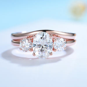 Kuololit HK 585 10K 14K Rose Gold <b>Set</b> <b>Rings</b> <b>Set</b> For Women 1.5CT Oval Moissanite Luxury <b>Ring</b> for Engagement Anniversary Wedding - Product Image 2