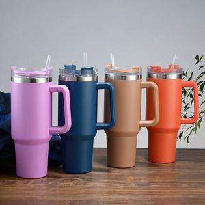 Gobelet isotherme en acier inoxydable 18/8 de 40 oz avec poignée et paille, bouteille d'eau métallique, tasses à sublimation, vente en gros - Product Image 1
