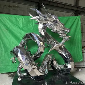 Custom Modern Metal Animal Statue Large Outdoor Garden Park Decor Polished Mirror Stainless Steel Dragon Sculpture