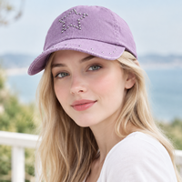Casquette de baseball personnalisée unisexe, légère, respirante, imperméable, anti-UV, réglable, style vintage, lavée, avec étoiles cloutées, couleur lavande, pour le streetwear