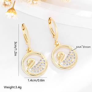 2025 haute qualité Fine nouveau cygne rond 14k cuivre plaqué or incrusté Zircon usure quotidienne boucles d'oreilles en laiton bijoux pour femmes - Product Image 4