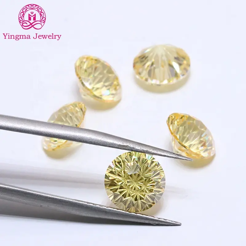 New trends synthetic cz stones lemon colour fireworks cut gemstones zircon 8 mm loose cubic zirconia stone for fine jewelry