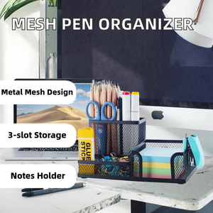 Metal Mesh Square Pen Holder <b>Desk</b> <b>Organizers</b> Pencil Holder 3 Compartments Office Supply <b>Organizer</b> /Sticky Notes Holder School - Product Image 2