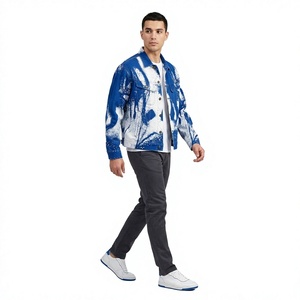 Chaqueta Vaquera Personalizada Azul y Blanca con Patrón Sólido para Hombre, Estilo Vintage Urbano, Chaqueta Vaquera de Otoño con Cierres, Diseño OEM Moderno e Informal - Product Image 1