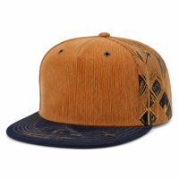 Casquette unisexe en velours côtelé à visière plate, bicolore, broderie personnalisée à la machine, six panneaux, fermeture snapback réglable, vente en gros, approvisionnement en vrac