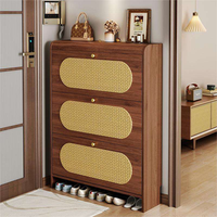 Meuble à chaussures moderne en rotin, portable, facile à assembler, convertible, étroit, avec 3 tiroirs rabattables, pour entrée et couloir