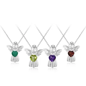 A3588 Abiding Jewelry Trendy Style 925 Sterling Silver Natural Gemstone Angel Wings Pendant for Necklace