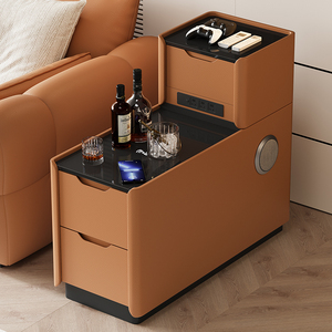 Meuble d'appoint multifonctionnel en cuir de luxe léger avec table de recharge sans fil, mobilier d'angle moderne pour salon A29 H - Product Image 5