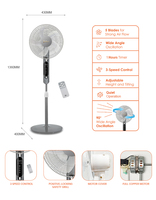 Ventilateur sur pied électrique de 18 pouces avec écran LCD et télécommande longue portée