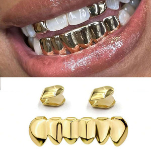 Grillz Dentales Dorados, Juego Completo para Dientes Frontales, Accesorio de Moda Unisex para Fiestas - Product Image 1