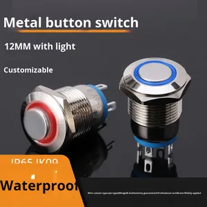 12 mét 3A vòng điện tử thắp sáng Đầu phẳng <span class=keywords><strong>4</strong></span> pins momentary tự-thiết lập lại/tự-khóa IP55 kim loại không thấm nước push <span class=keywords><strong>button</strong></span> chuyển - Product Image 5