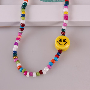 Collar corto bohemio con cuentas de colores y cara sonriente de dibujos animados, joyería para fiestas - Product Image 4