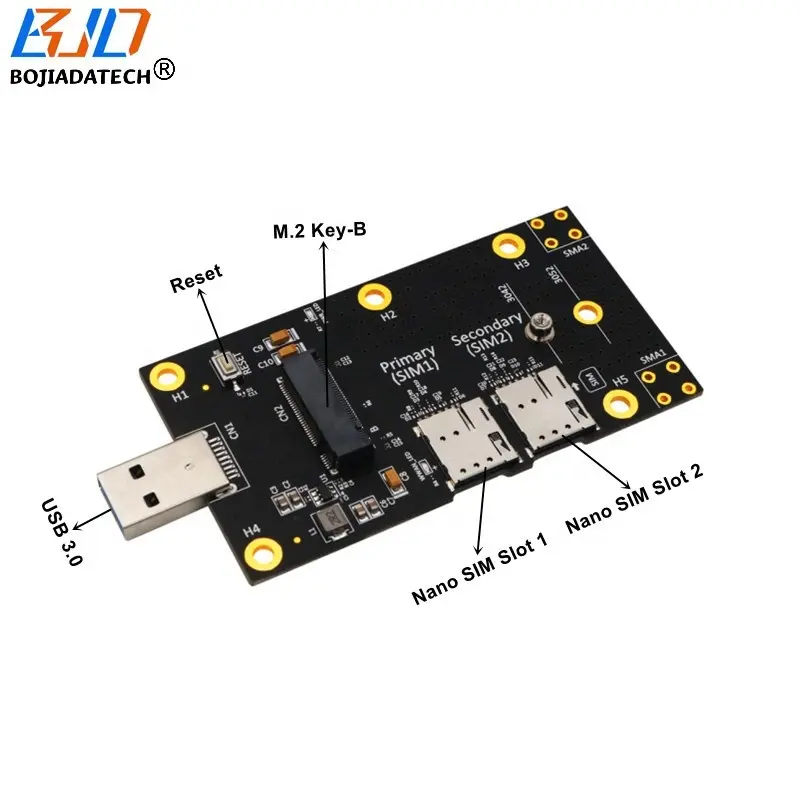 USB 3.0 NGFF M.2 Slot b-key kartu adaptor nirkabel dengan 2 Nano SIM Holder untuk 3042 3052 4G 5G WWAN LTE modul Modem GSM