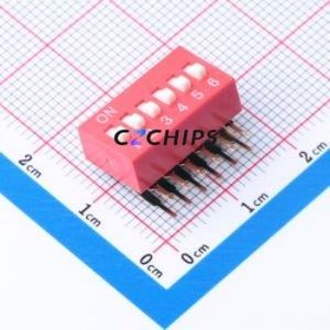 DA-06RP DIP Switch Through hole Component (THT) Switch ( Number of Switch Sections: 6 )( Lead Spacing: 2.54mm )( Color: Red ) - Product Image 1