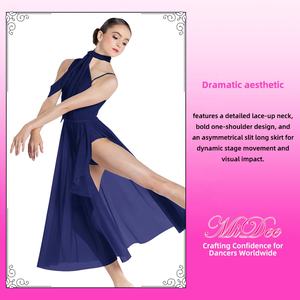 MiDee レースアップネック リリカルダンスドレス 女性用 大人用 ワンショルダー アシンメトリースリット ロングスカート ステージパフォーマンス用 - Product Image 3