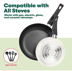Modern Ceramic Marble Coated Pot Pan Silicone Glass Lids Bakelite Handles Non-Stick Forged Aluminum 6-Piece Oven <b>Cookware</b> <b>Set</b> - Product Image 5