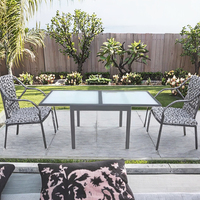 Table de jardin d'extérieur en verre trempé avec fonction extensible, mobilier en acier et aluminium pour patio et cour