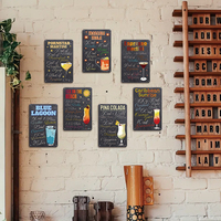 Juego de Letreros Metálicos con Recetas de Cócteles Vintage, Decoración de Pared Retro para Bar, Hogar o Pub