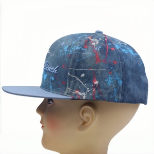 Gorra Snapback 100% Denim con Diseño de <span class=keywords><strong>Miami</strong></span> Beach, Bordado, Estilo Denim, Ajustable, con Visera Plana y Patrón de Dibujos Animados - Product Image 4