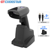 Escáner de Códigos de Barras 2D GTCODESTAR para Supermercados, Lector de Códigos de Barras Inalámbrico Portátil, Escáner de Códigos QR con Base