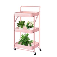 Chariot utilitaire pliable à 3 niveaux avec roulettes, chariot de rangement multifonctionnel