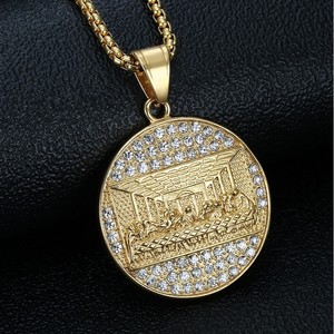 Vente en gros de collier avec pendentif en <span class=keywords><strong>diamant</strong></span> <span class=keywords><strong>treize</strong></span> croix Hiphop Last Supper pour hommes bijoux en acier inoxydable avec pierre de zircon - Product Image 6