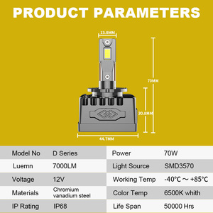 Ampoules LED de remplacement D5S pour automobiles, puissance de sortie 70W, 7000Lm, 6500K, 12-24V, pour concessionnaires automobiles haut de gamme - Product Image 3