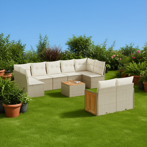 Ensemble de canapés de jardin en rotin beige avec coussins en mousse haute densité, mobilier d'extérieur au design contemporain, résistant à l'eau et aux UV - Product Image 2