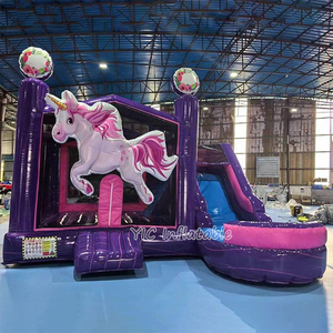 Château gonflable licorne avec toboggan pour enfants, location commerciale pour fêtes - Product Image 2
